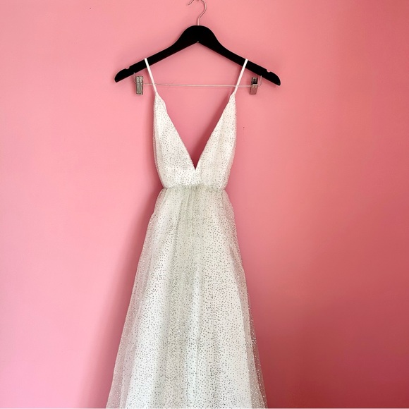 White and Silver Sparkly Princess Gown - Picture 2 of 6